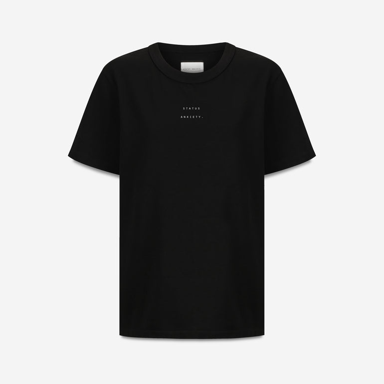 Status Anxiety Feels Right Women's T Shirt Soft Black with Logo