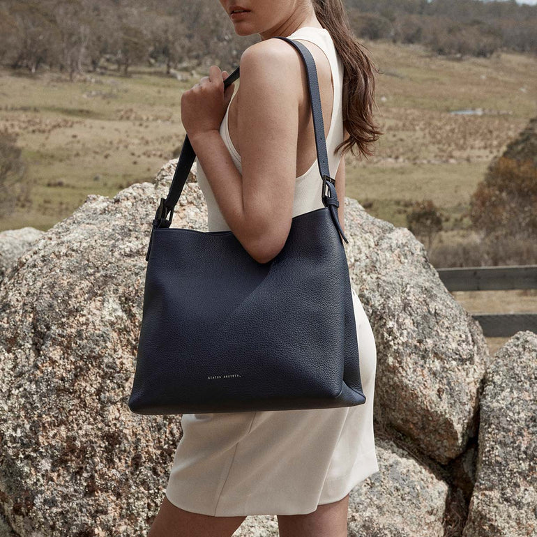 Status Anxiety Forget About It Women's Leather Tote Bag Midnight blue