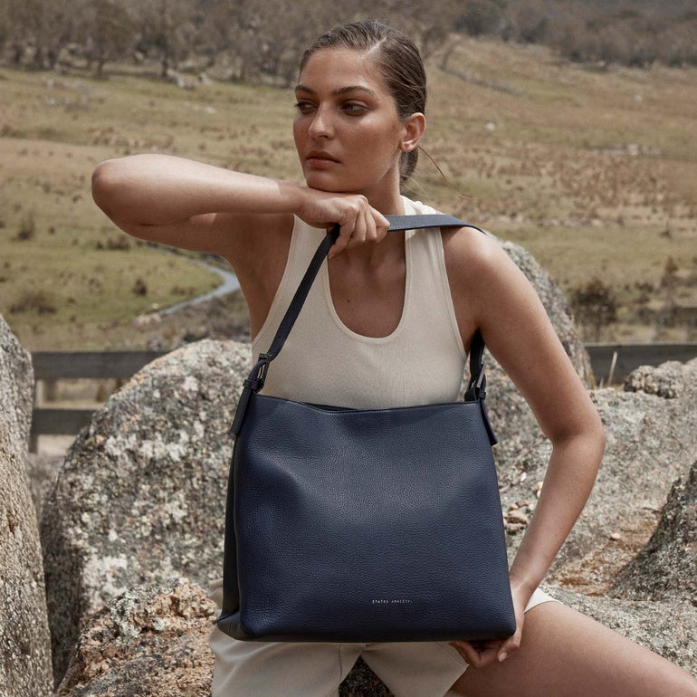 Status Anxiety Forget About It Women's Leather Tote Bag Midnight blue