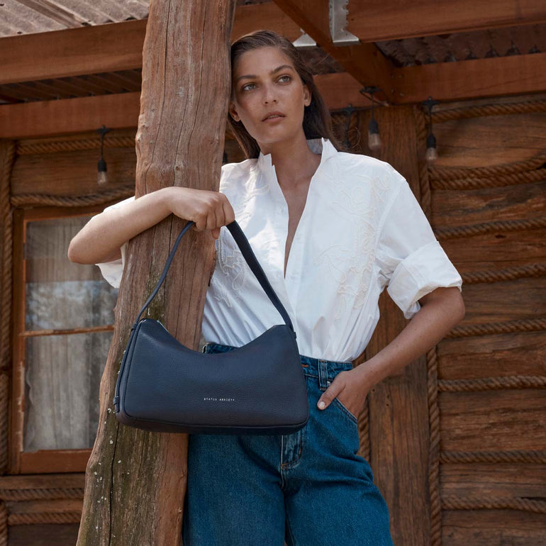 Status Anxiety Hide Out Women's Leather Shoulder Bag Midnight Blue