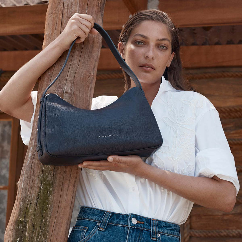 Status Anxiety Hide Out Women's Leather Shoulder Bag Midnight Blue