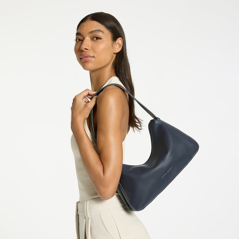 Status Anxiety Hide Out Women's Leather Shoulder Bag Midnight Blue