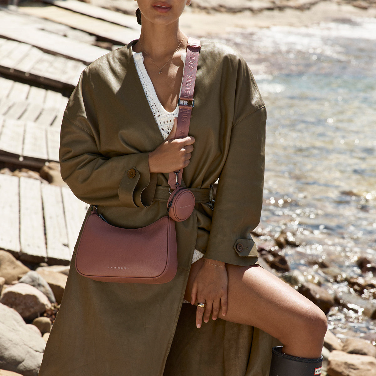 Status Anxiety Dusty Rose Thin Webbed Strap for Bags 
