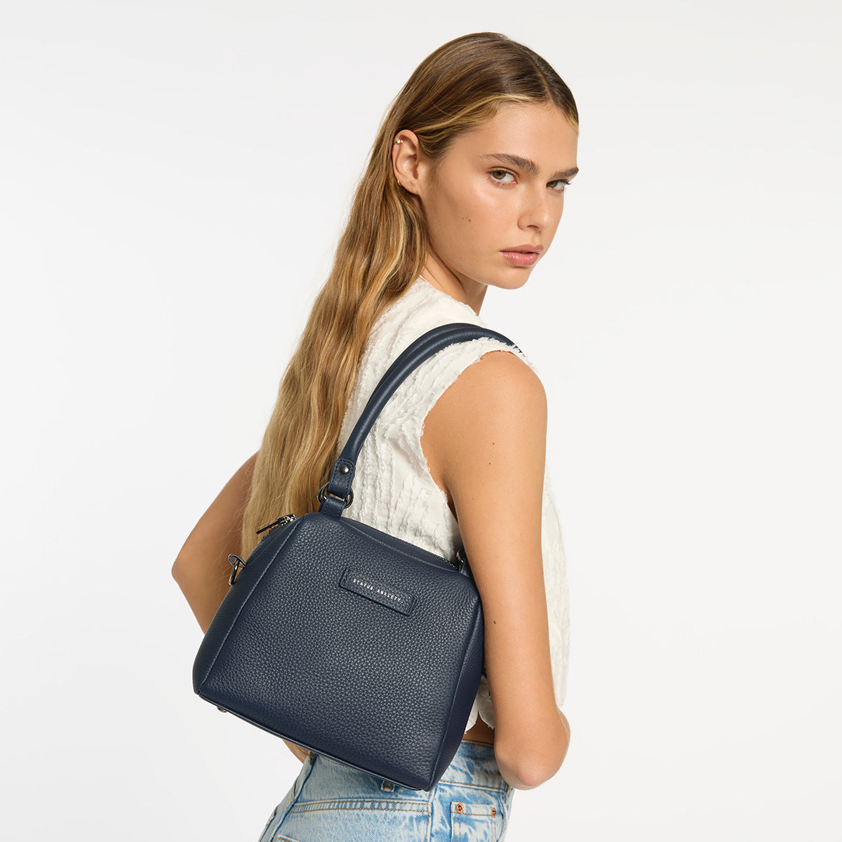 Status Anxiety Mini Mountains Women's Leather Handbag Midnight Blue