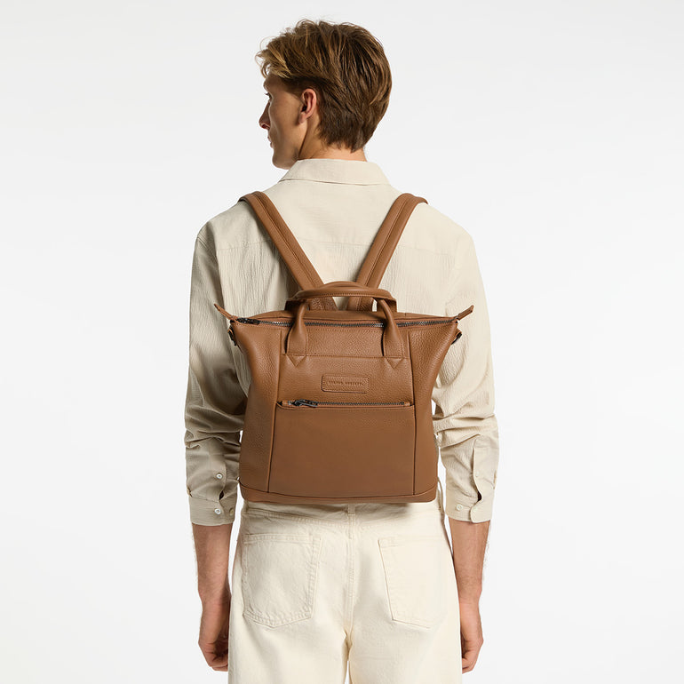 Status Anxiety Mini Waves Camel Leather Backpack For Men