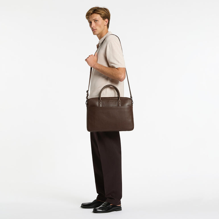 Status Anxiety Risking All Cocoa Leather Laptop Bag For Men