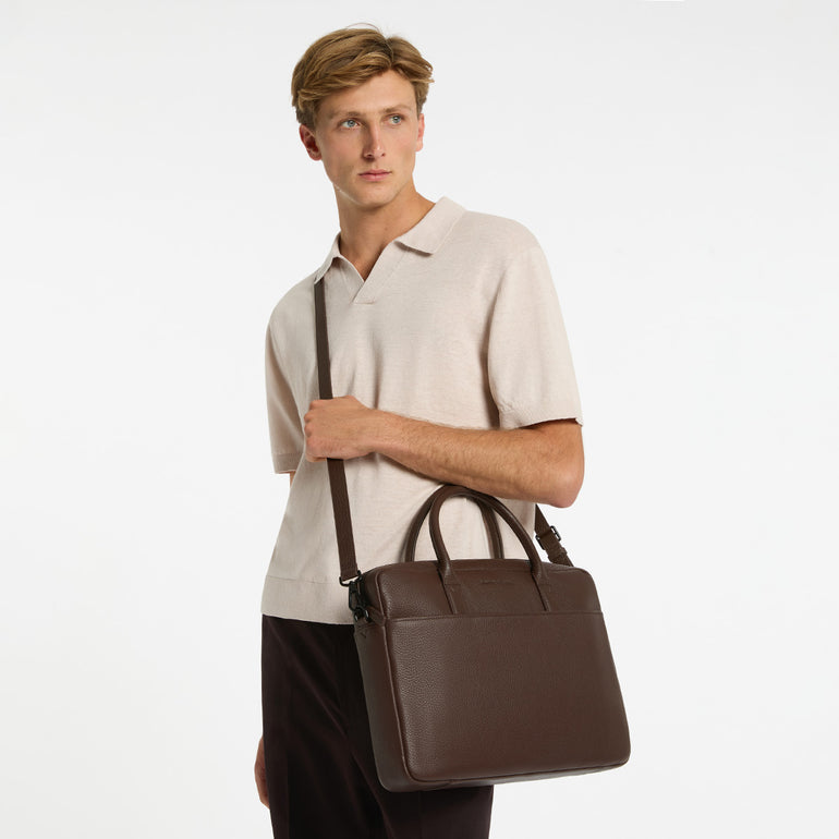 Status Anxiety Risking All Cocoa Leather Laptop Bag For Men