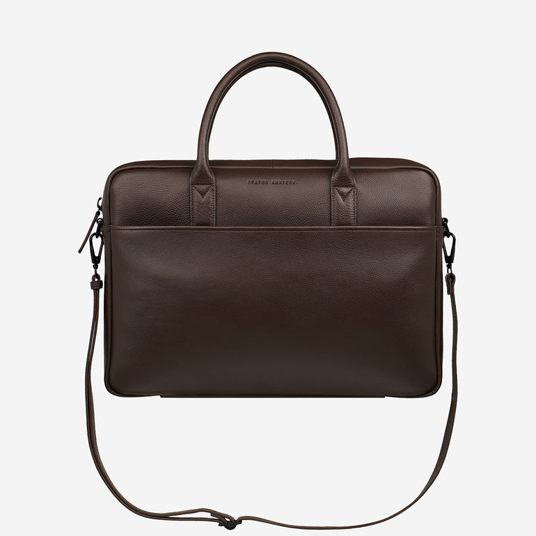 Status Anxiety Risking All Leather Laptop Bag Cocoa
