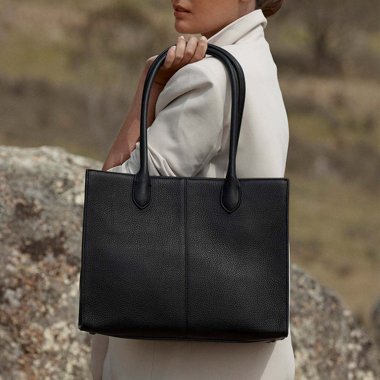 Status Anxiety Without Warning Leather Tote Bag Black