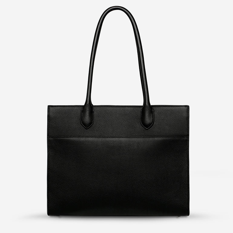 Status Anxiety Without Warning Leather Tote Bag Black