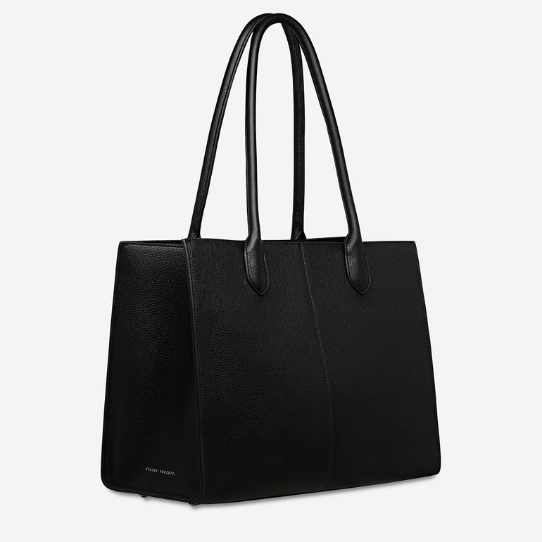 Status Anxiety Without Warning Leather Tote Bag Black