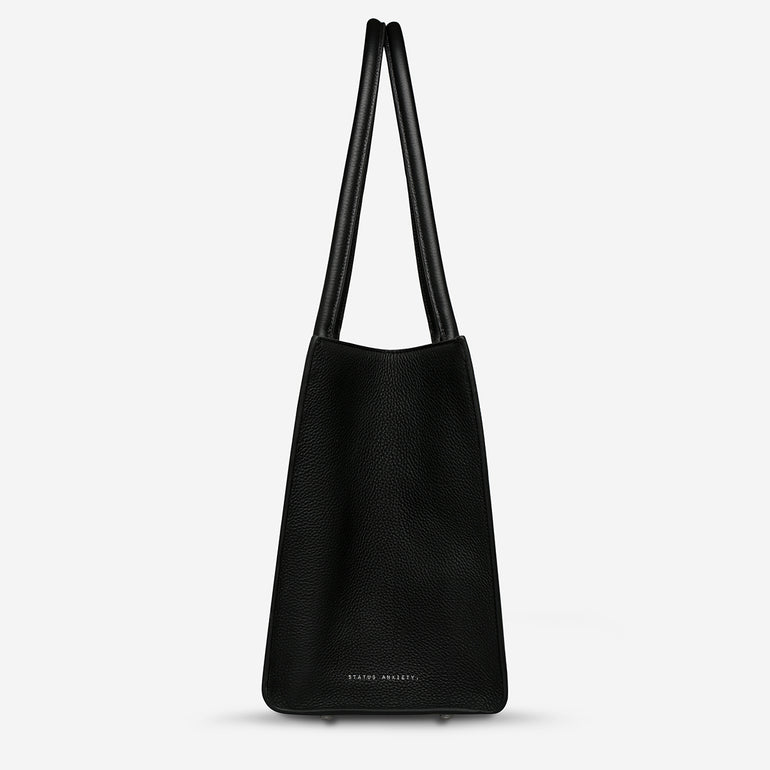 Status Anxiety Without Warning Leather Tote Bag Black