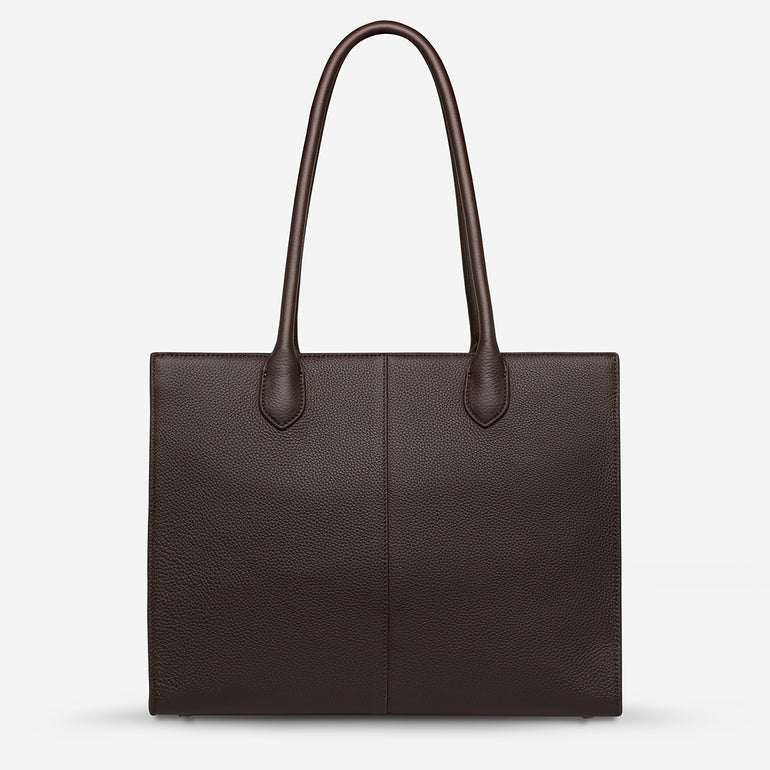 Status Anxiety Without Warning Leather Tote Bag Cocoa