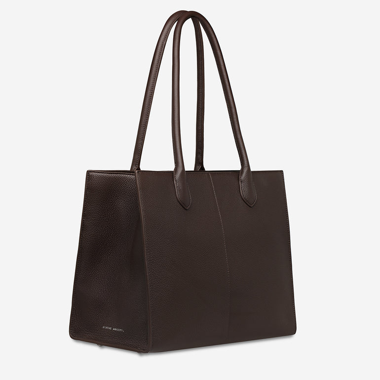 Status Anxiety Without Warning Leather Tote Bag Cocoa