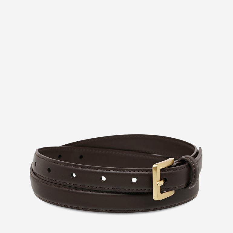 Status Anxiety In Your Eyes Women's Leather Belt Choc/Gold