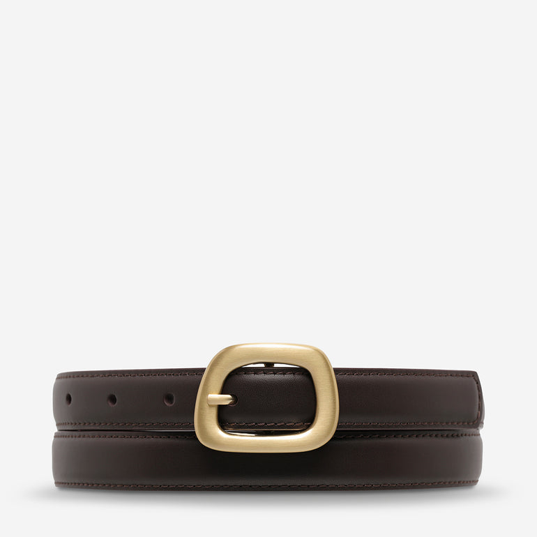 Status Anxiety Where it Leads Women's Leather Belt Choc/Gold