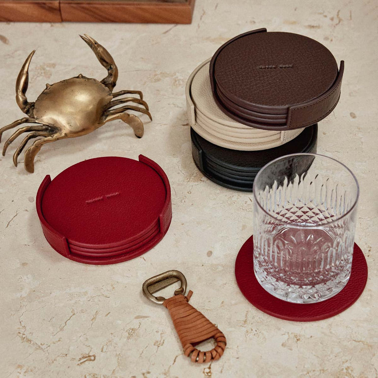 Status Anxiety Home To You Leather Coaster Set Rouge