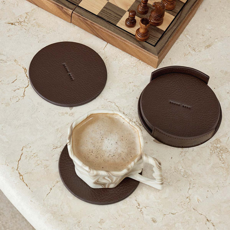 Status Anxiety Home To You Leather Coaster Set Cocoa