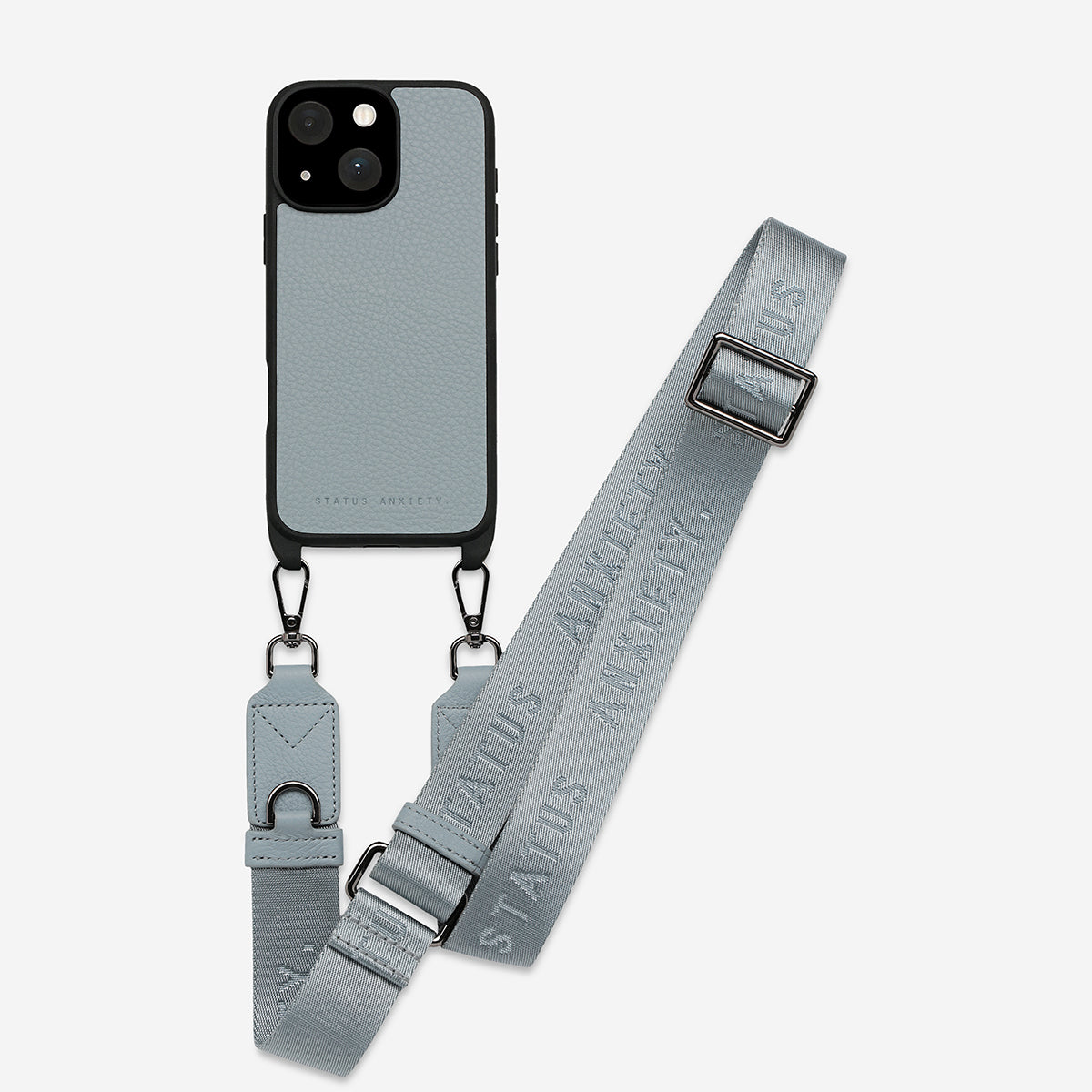 Status Anxiety Enough To Leave Leather iPhone Case Powder Blue