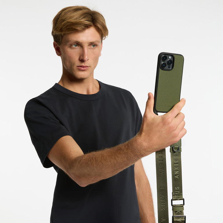 Status Anxiety Enough To Leave Leather iPhone Case Khaki