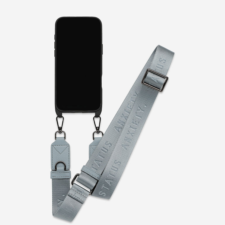 Status Anxiety Enough To Leave Leather iPhone Case Powder Blue