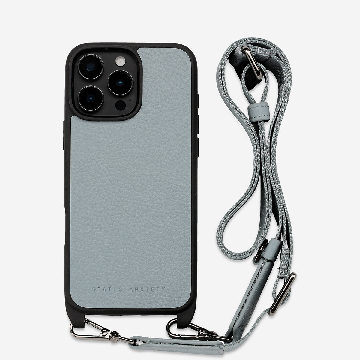 Status Anxiety Enough To Leave Leather iPhone Case Powder Blue