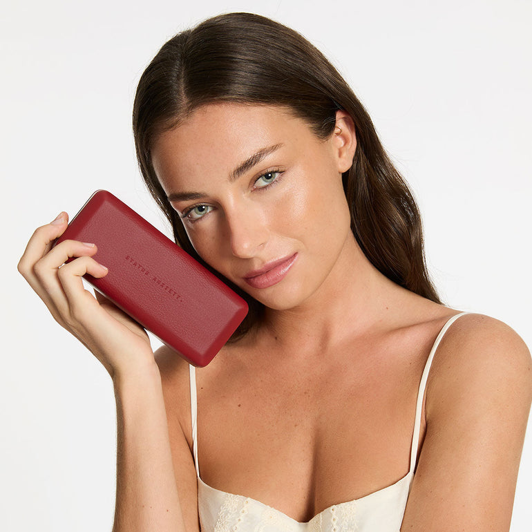 Status Anxiety Run To The Sun Leather Sunglasses Case Rouge