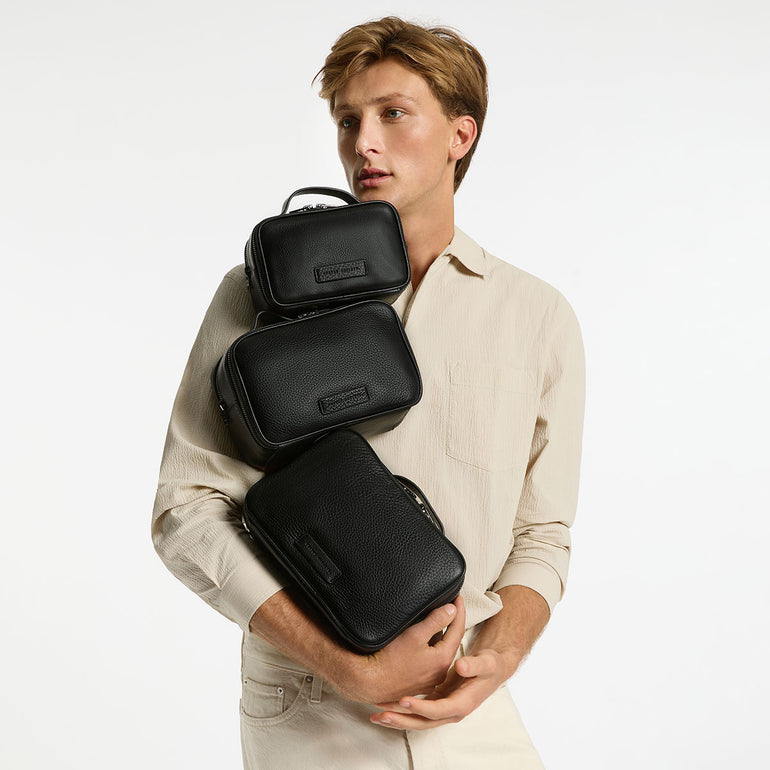 Status Anxiety Other Side Black Leather Toiletries Bag For Men