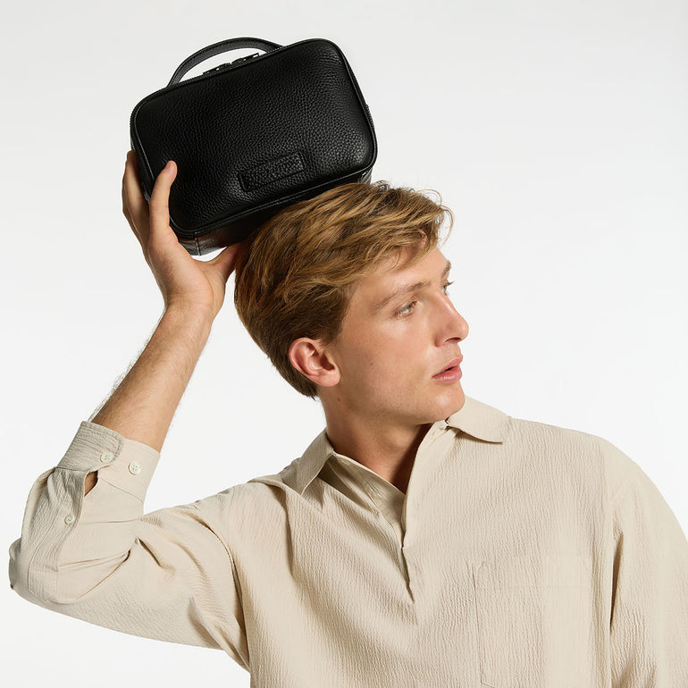 Status Anxiety Other Side Black Leather Toiletries Bag For Men