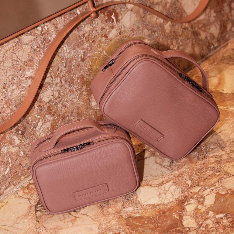 Status Anxiety Other Side Leather Toiletries Bag Dusty Rose