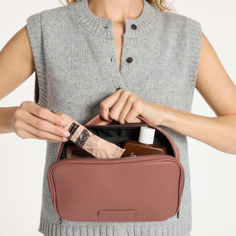 Status Anxiety Other Side Leather Toiletries Bag Dusty Rose
