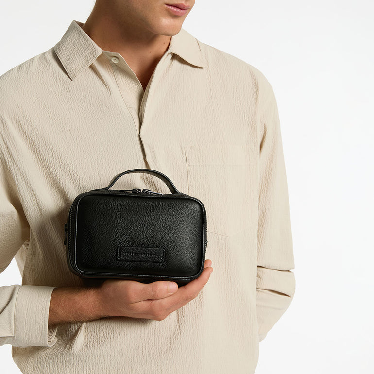 Status Anxiety Sail On Black Leather Toiletries Bag For Men