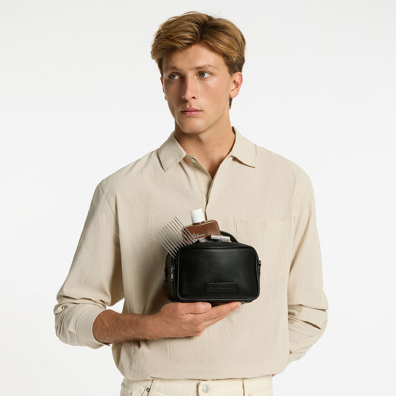Status Anxiety Sail On Black Leather Toiletries Bag For Men