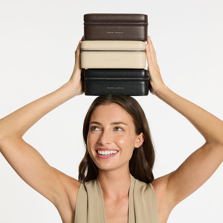 Status Anxiety Along For The Ride Leather Jewellery Case Cocoa