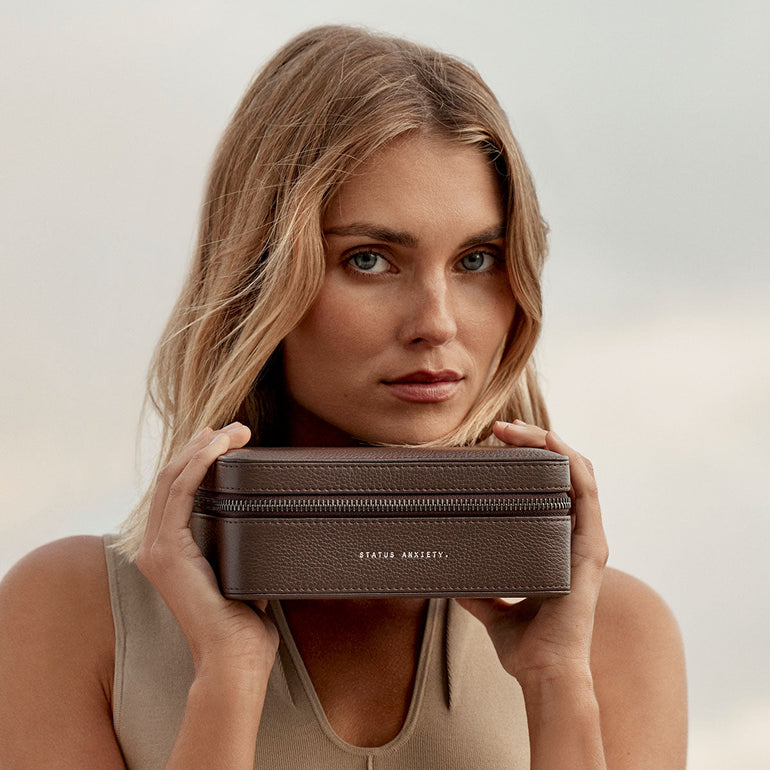 Status Anxiety Along For The Ride Leather Jewellery Case Cocoa
