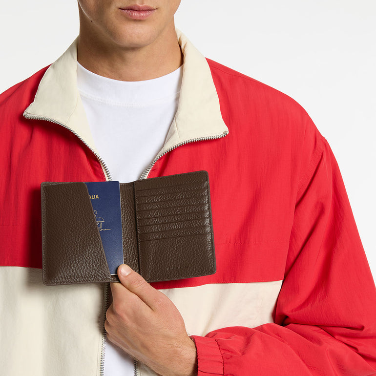 Status Anxiety In Transit Cocoa Leather Passport Wallet For Men