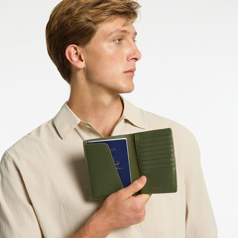Status Anxiety In Transit Khaki Leather Passport Wallet For Men