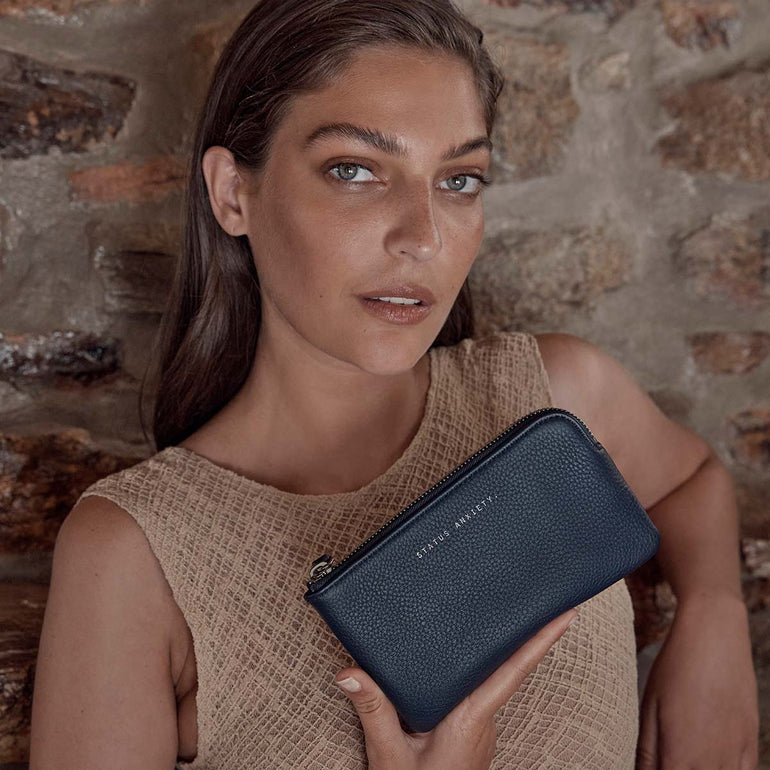 Status Anxiety Smoke and Mirrors Women's Leather Pouch Wallet Midnight Blue