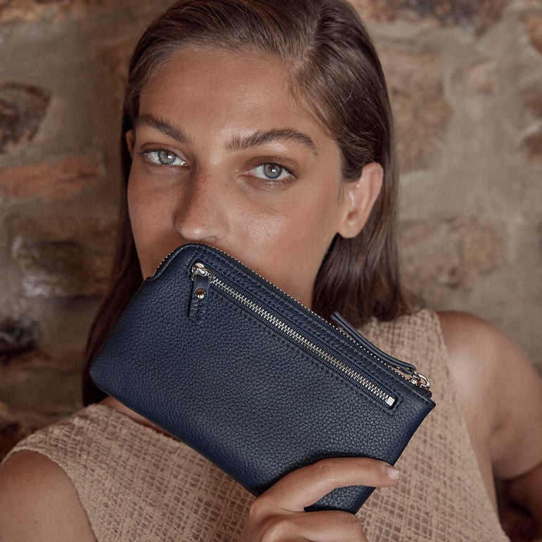 Status Anxiety Smoke and Mirrors Women's Leather Pouch Wallet Midnight Blue