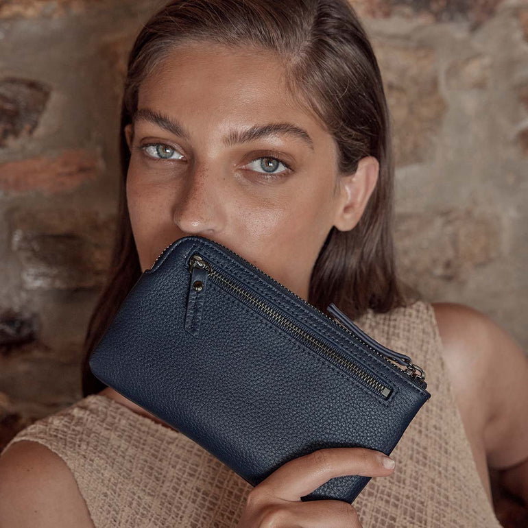 Status Anxiety Smoke and Mirrors Women's Leather Pouch Wallet Midnight Blue