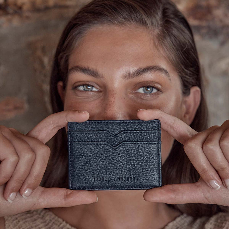 Status Anxiety Together For Now Leather Card Wallet Midnight Blue
