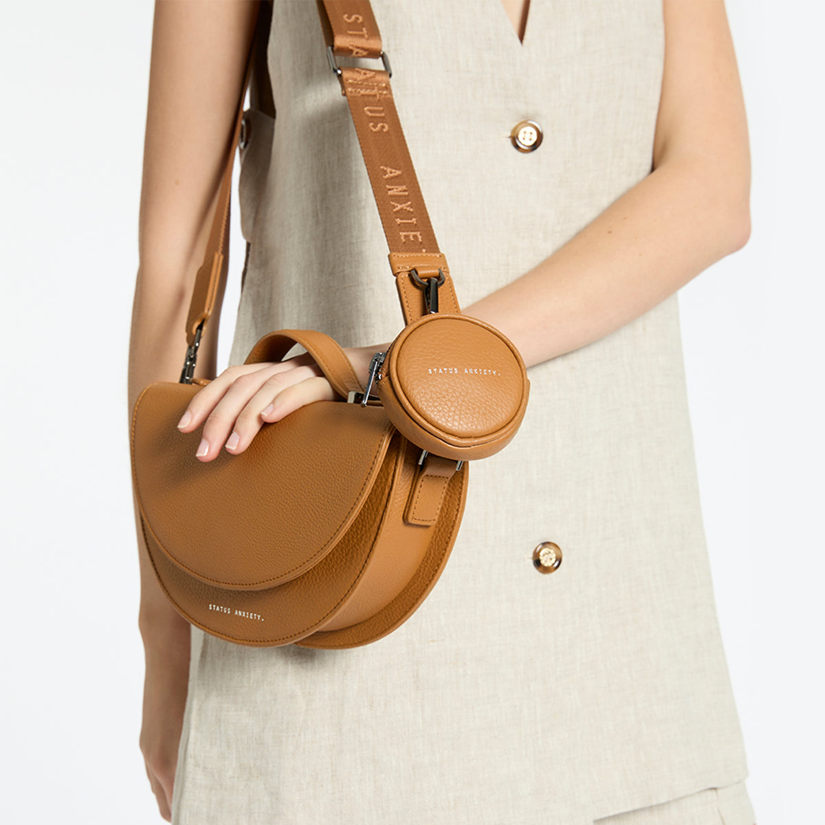 Status Anxiety Tan Thin Webbed Strap for Bags 