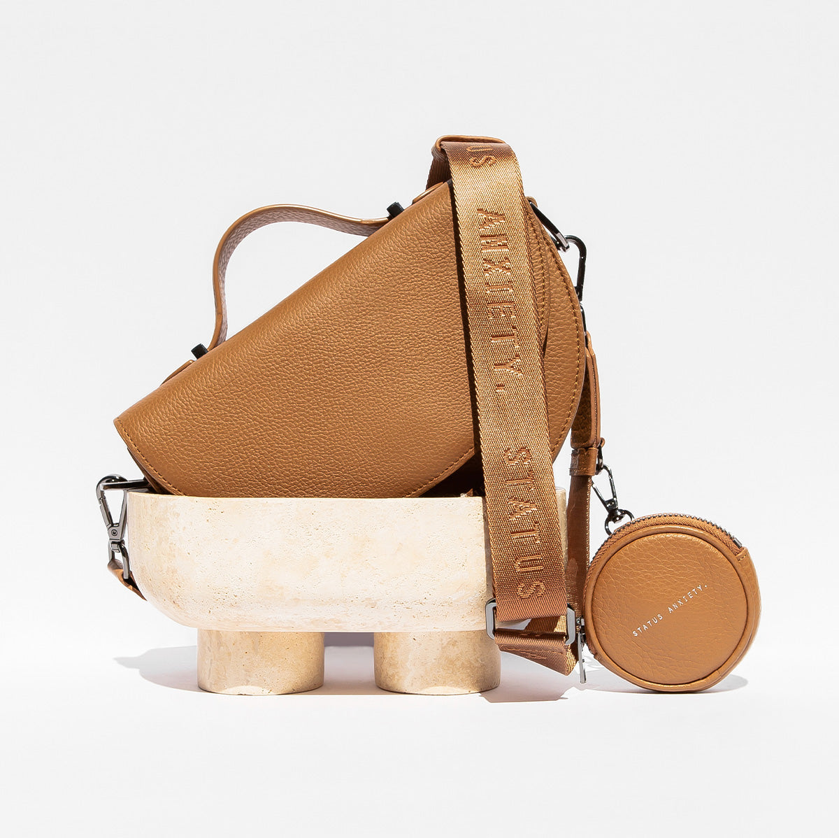 Status Anxiety Tan Thin Webbed Strap for Bags 