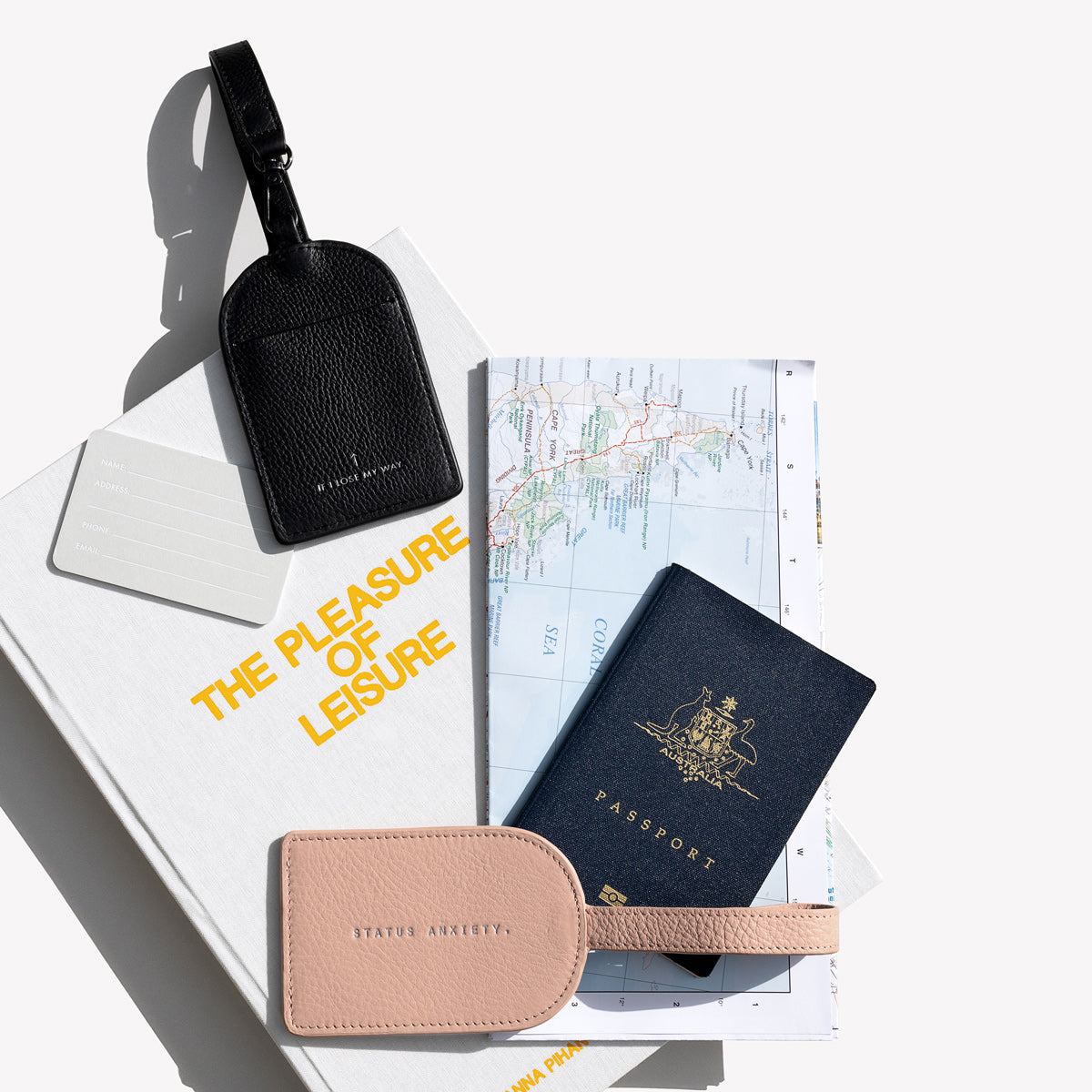 Status Anxiety Found You Leather Luggage Tag Black